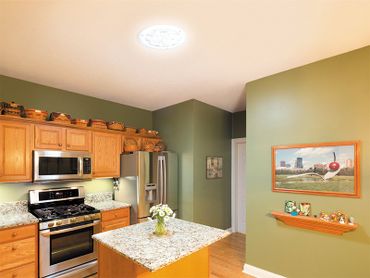 Kitchen brightened with a skylight